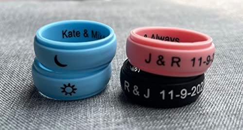 2Pcs Personalized Silicone Couple Rings 8MM Breathable Rubber Step Edge Comfort Fit Rings Wedding Band Promise Egagement Rings for Him Her,Birthday Gift for Husband Wife,7 Colors Option