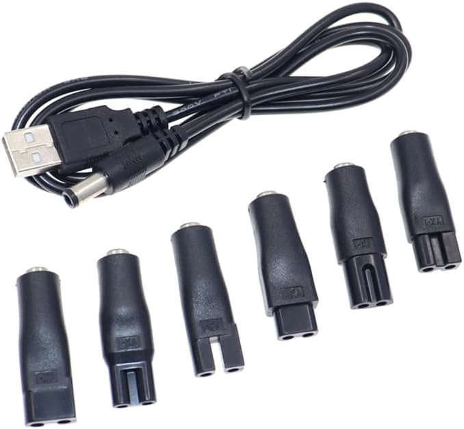 Universal Cable for Hair Trimmers with DC Connector, USB Adapter, Charging Heads, Power Cable, Shaver Charger, and Inverter for shavers, air purifiers, Table Lamps and Other Equipment.