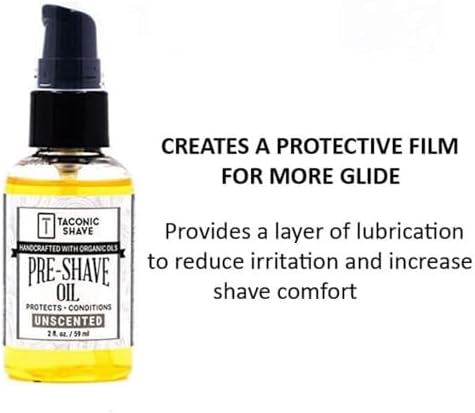 Taconic Shave Premium Natural Pre-Shave Oil (2 oz.) – Unscented – Protects Against Irritation and Razor Burn when Shaving with a Cartridge, Safety or Straight Razor