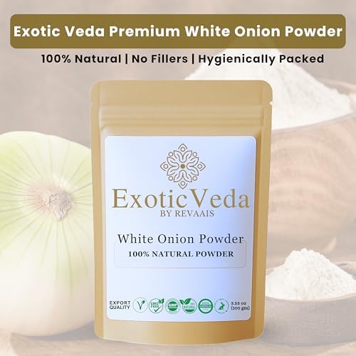 Exotic Veda White Onion Powder 100g (3.53oz) | Pure & Natural | Non-GMO, Vegan, Gluten-Free | No Preservatives | Dehydrated Onion Powder for Cooking, Seasoning, Soups, Sauces, Curries, Dips & Spice Blends