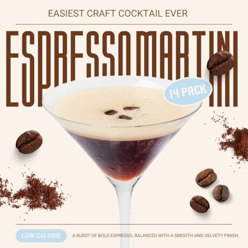 Maud's Mixers Espresso Martini Mix, 14 ct, Mocktail Non-Alcoholic Drinks - Made with Real Agave & Coffee - Low Calorie, Low Sugar, Easy to Mix