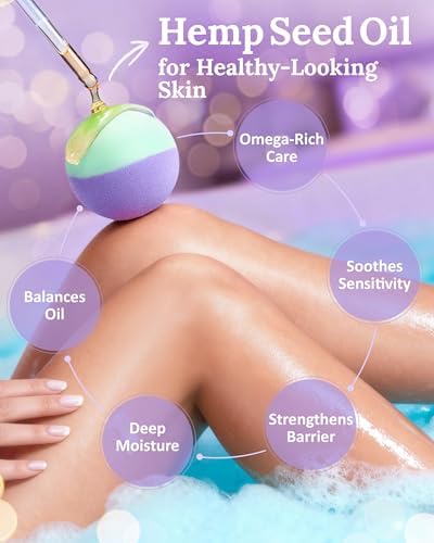 Hemp Oil Bath Bombs Women Gift Set, 24 Pack Natural Bubble Bath Spa Kit with Pure Essential Oils, Refreshing & Relaxing Bath Gift for Birthday, Mother’s Day & Valentine’s Day