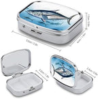 Bluefin Tuna Pill Box with 2 Compartments and Mirror Portable Pocket Pill Case Metal Travel Medicine Organizer Purse Medicine Holder for Vitamin Supplement Fish Oil