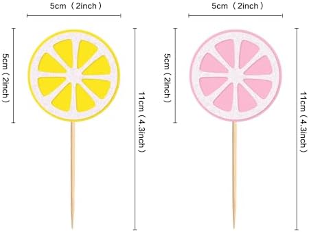 Ercadio 24 Pcs Lemon Cupcake Toppers Glitter Fruit Theme Summer Lemonade Cupcake Picks for Kid Baby Shower Party Decorations Boy Girl Birthday Cake Party Supplies Lemon Pink