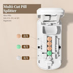 Daviky Pill Cutter Splitter for Small & Tiny Pills, Dual Safety Blades, Adjustable Centering Slot, Precise 1/2 1/3 1/4 Tablet Cutter, Built-in Storage, Portable & Senior-Friendly