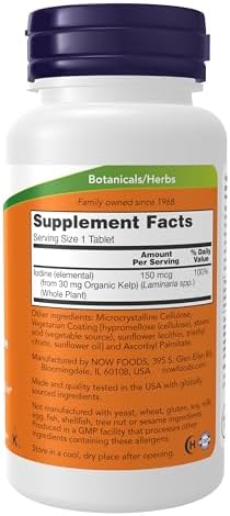 NOW Supplements, Kelp 150 mcg of Natural Iodine, Easier to Swallow Tablet, Super Green, 200 Tablets