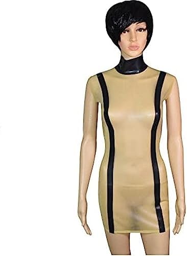 Transparent and Black Sexy Latex Dress with Stripes from Top to Bottom Zipper at Back Rubber Bodycon Playsuit,Custom Color,Small