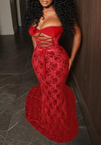 Sexy Strapless Lace Maxi Dress See Through Sleeveless Bodycon Tube Sheer Mermaid Dress Evening Party Gowns Dresses