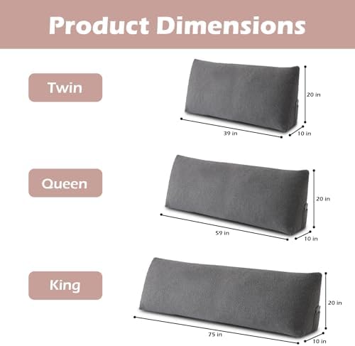 Headboard Pillow Queen, Triangle Bed Wedge Pillow for Headboard, Backrest Pillow for Sitting up, Reading, Working, Headboard Daybed Pillow with Removable Cover for Bed, Dorm Sofa, Dark Grey