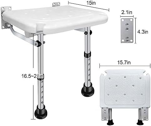 Folding Shower Seat, Height-Adjustable Wall-Mounted Bathroom Safety Stool with Non-Slip Support Legs and Shower Head Slot for Elderly Senior,Handicap,Pregnant Woman