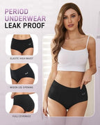 Womens Period Underwear Heavy Flow Menstrual Period Panties Leak-Proof Hipster Panty for Female Teens Girls 3 Pack