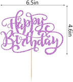 Kaoenla Glitter Happy Birthday Cake Topper,Handmade for Birthday & Anniversary Party Decor(purple)
