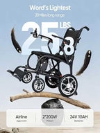 25.8lbs Real Carbon Fiber Ultralight Electric Wheelchairs, FDA Certification Professional Foldable Lightweight Electric Wheelchairs for Adults, Senior, Patient, 400W, 12 Miles, 300 LBS Capacity