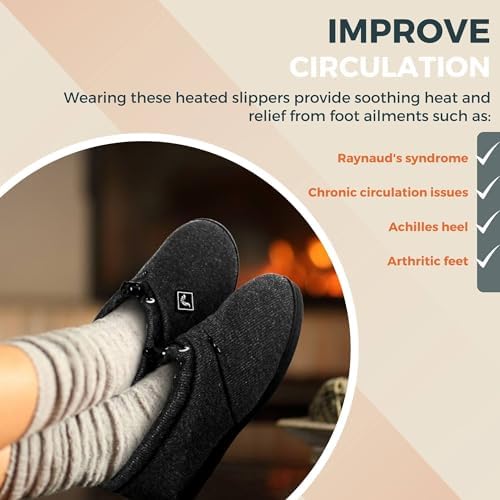 Heated Slippers for Men and Women – Rechargeable Foot Wear with 3 Temperature Settings Keep Feet Warm up to 11 Hours with 2000mAh 7.4 Volt Battery