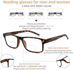 HIYANJN 3 Pack Progressive/Bifocal Reading Glasses for Men Blue Light Multifocal Readers With Rectangular Frame Lightweight