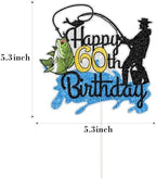 Fishing Happy 60th Birthday Cake Topper - Man Fisherman Theme Cake Decor - Fisherman 60 Years Old Party Decorations - Gone Fishing Themed 60th Birthday Party Supplies