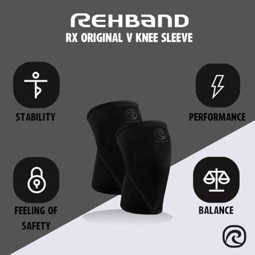 Rehband Classic 7mm V Knee Sleeve for Weightlifting, Competition Grade Powerlifting Knee Sleeve, Compression Sleeve for Crossfit, Squats, Gym & Heavy Lifts, Colour:Carbon/Black - 1 Pair, Size:Medium