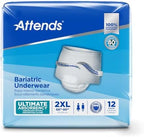 Attends Bariatric Adult Incontinence Underwear, 2X-Large (68–80”), [12 Count] – Overnight Absorbency for Men and Women, Disposable Pull-On Diapers with Tear-Away Sides, AU50