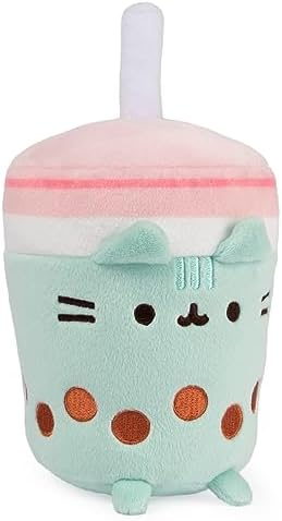 GUND Pusheen Boba Tea Cup Plush Cat Stuffed Animal for Ages 8 and Up, Green/Pink, 6”