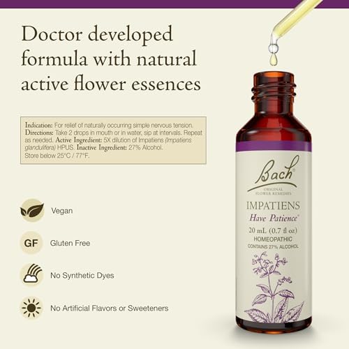 Bach Original Flower Remedies, Impatiens - Have Patience - Natural Homeopathic Flower Essence for Emotional Balance - Vegan, Gluten Free, Sugar Free - 20mL Dropper