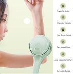 Rechargeable Electric Body & Back Scrubber Brush – Waterproof Spinning Bath Brush with Dual Long Handles & 5 Replaceable Heads for Deep Cleansing, Exfoliating & Massage