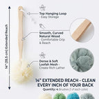 4 Pack Large Bath Puff Loofah Sponge with Long Handle Shower Loofah, Bath Body Back Brush, Spa Brush for Women and Men(4 Color)