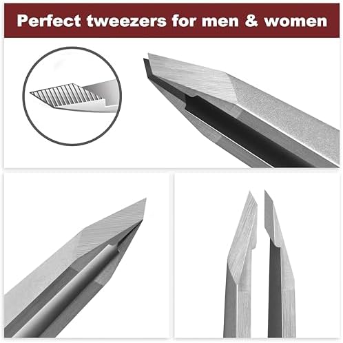 Tweezers for Women Facial Hair, Precision Slant Eyebrow Tweezers, Sharp Plucker for Remove Hair and Blackhead, With Travel Case (Silver)