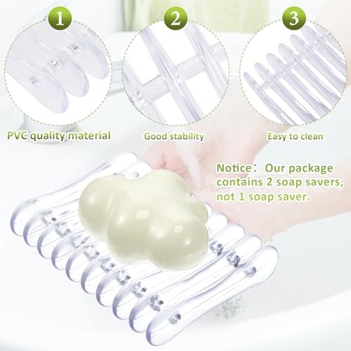 2 Pieces Plastic Bar Soap Holder Soap Tray Soap Saver Bar Dish Self Draining Soap Dishes for Soap Sponge Dryer Bathroom Toilet Shower Kitchen Restaurant Counter (Clear)