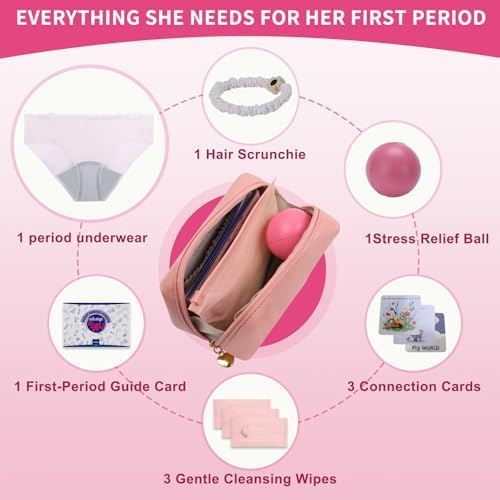 First Period Kit for Girls 9-12.Tween Period Starter Kit with spare Underwear, Educational Guide & Card in Gift Box - Thoughtful Puberty Gift (S)