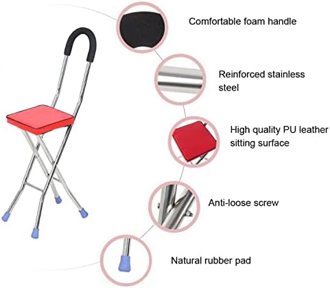 Folding Canes with Seat Crutch Chair 330 Lbs Capacity, Heavy Duty Stainless Steel Cane Chair with 4 Legs, Anti-Slip Seat Cane, Lightweight Walking Stick for Seniors Elderly