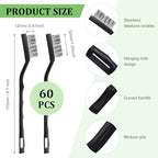 60 Pcs Mini Wire Brush Set Stainless Steel Wire Bristle Scratch Brush Small Metal Brush for Cleaning Curved Handle Masonry Welding for Cleaning Welding Slag and Rust Tool, Black, 6.7 Inches