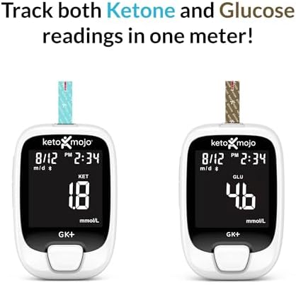 Keto-Mojo GK+ Glucose & Ketone Testing Kit with 140 Test Strips – Advanced Bluetooth Meter with Free App for Ketosis Diabetes & Metabolic Support – Includes 70 Glucose + 70 Ketone Strips