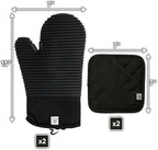 Extra Long Silicone Oven Mitts and Pot Holders Sets | Heat Resistant 500°F BPA-Free Food Grade Silicone Hot Pads & Kitchen Mittens | 4-Piece Set of Oven Gloves & Potholders for Kitchens.