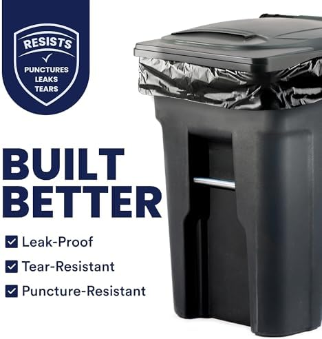 Plasticplace 64-65 Gallon Black Trash Bags, Heavy Duty Toter Can Liners, Tear & Leak-Proof, Industrial Strength, 25 Count, Large Garbage Bags for Kitchen & Commercial Use 1.2 Mil, 50" x 60"