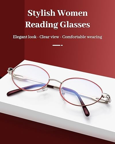 LUFF 3 Pack Reading Glasses for Women Blue Light Blocking Computer Readers Stylish Oval Metal Wire Frame Eyeglasses