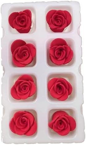 Sentovac 8 Pcs Red Rose Flowers Candy Dessert Icing Decoration Edible Valentines Day Sprinkles DIY For Cookie Cake Cupcake Topper Icing Frosting Decoration Holiday Party Supplies