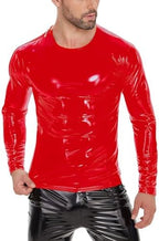 Men Sexy Leather T-Shirt, Plus Size, Glossy, Long Sleeve, Shiny Latex Casual Coat For Male