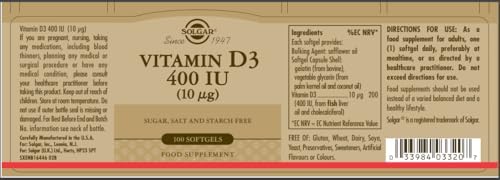 Solgar, Vitamin D3 (Cholecalciferol) 400 Iu, 100 Count