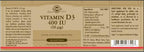 Solgar, Vitamin D3 (Cholecalciferol) 400 Iu, 100 Count
