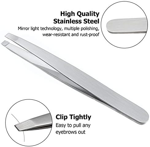 Mudder 12 Pcs Eyebrow Tweezers Set for Facial Hair Stainless Steel Slanted Tip Tweezers in Bulk for Men and Women (Silver)