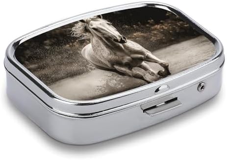 Horse Running by The Water Pill Box,2 Compartments Square Pills Container,Portable for Pocket Or Purse Pill Organizer to Hold Vitamins,Medication,Fish Oil,etc