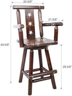Swivel Bar Stool Wooden Pub Chair with Log-Style Armrests Footrest Decorative Back Tall Rustic Kitchen Dining Counter Seat Star Back Brown