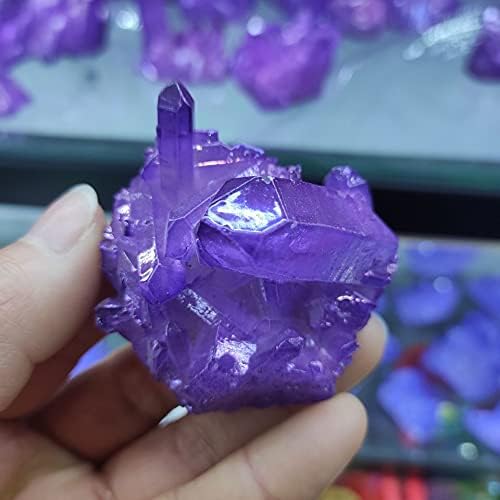 1pcs Purple Electroplated Vug Crystal Quartz Specimen Electroplating Crystal Clusters Decoration Gift Reiki Stone (Size : 40-90g)
