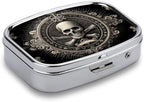 Metal 2 Compartment Pill Organizer Travel Friendly Portable Compact Pill Box Cute Pill Case,for Pocket Wallets Daily Portable Medicine Vitamin Tablet Storage (Skull)