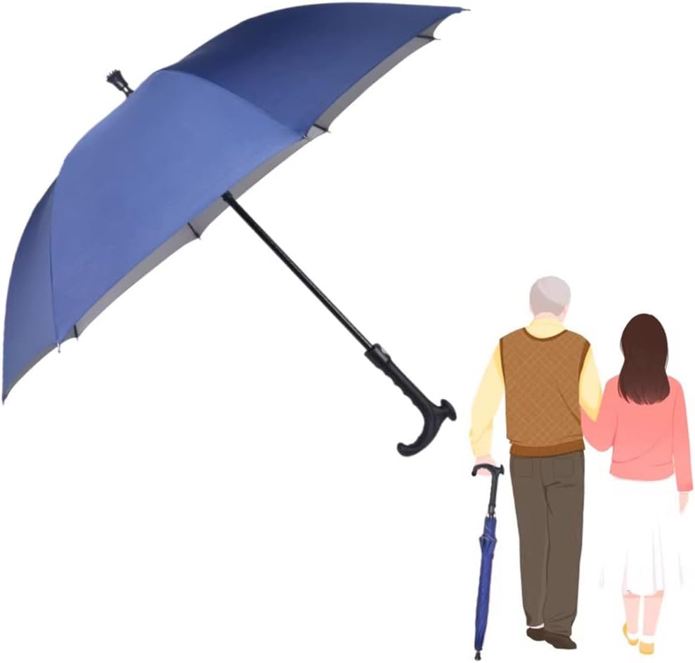 Walking Cane Umbrella, Non-Slip Portable Walking Sticks Umbrella, Windproof Windbreak Multifunction Night Hiking Rainy