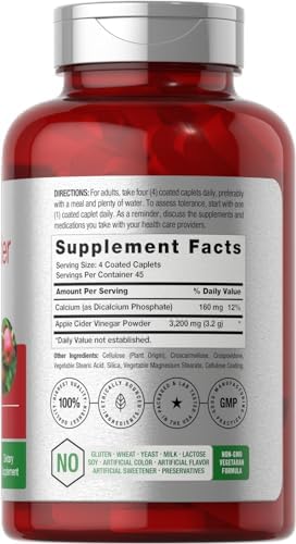 Horbäach Apple Cider Vinegar Caplets 3200mg | 180 Pills | Vegetarian, Non-GMO & Gluten Free Supplement