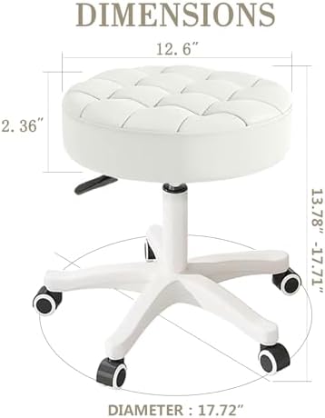 Small Chair Round Rolling Stool with Wheels PU Leather Height Adjustable Swivel Drafting Work SPA Salon Stools Home Office Chair