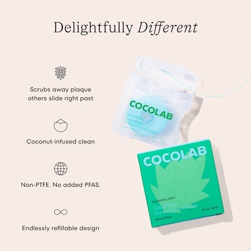 Cocofloss Expanding Woven Dental Floss by Cocolab, Waxed Tooth Floss for Daily Oral Care, Coconut Oil Infused, Vegan, for Adults and Kids, Mint Scent, 3 Pack