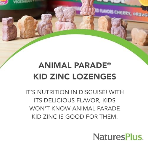 NaturesPlus Animal Parade KidZinc, Tangerine Flavor - 90 Animal-Shaped Lozenges - Organically Chelated Zinc - Vegan, Gluten Free - 90 Servings