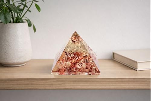 Orgonite Crystal Pyramid with Copper Coil Quartz and 25 Crystal Points – Handmade Orgone Pyramid for Meditation & Home Décor
